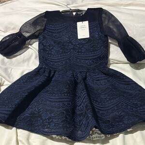 David Charles 6 Elegant Navy Blue Lace Kids Dress designer lined nwt formal